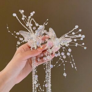 Kids Girls Sweet Cute Party Rhinestone Tassel Butterfly Hairpin