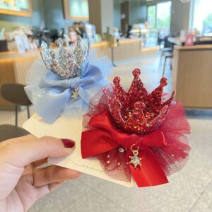 Kids Girls Sweet Cute Sequins Crown Bow Hairpin