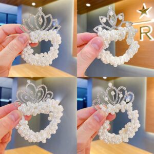 Kids Girls Cute Sweet Crown Pearl Rhinestone Hair Rings
