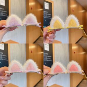 Kids Girls Cute Sweet Color Patchwork Plush Cartoon Ear Hairpin