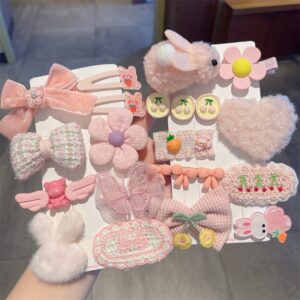 Kids Girls Cute Sweet Floral Bow Cartoon Bunny Plush Hairpin Sets