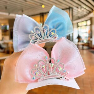 Kids Girls Cute Sweet Mesh Rhinestone Bow Hairpin