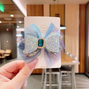 Kids Girls Cute Sweet Rhinestone Sequins Bow Hair Card