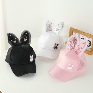 Kids Boys Girls Summer Casual Cute Sequin Rabbit Ears Peaked Cap