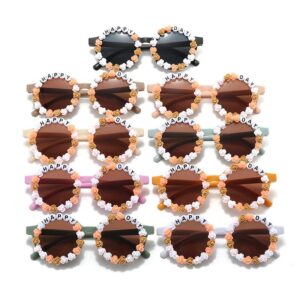 Kids Unisex Fashion Casual Candy Color Floral Letter Round Frame Sunglasses