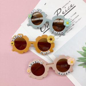 Kids Unisex Fashion Casual Candy Color Floral Letter Round Frame Sunglasses