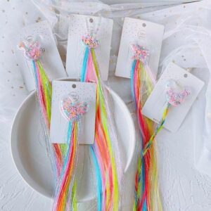 Kids Girls Fashion Cute Sweet Party Rainbow Color Rabbit Star Heart Hairpin Wig Defense