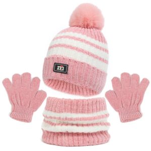 Kids Unisex Autumn Winter Fashion Casual Cute Color Matching Stripe Hat Scarf Gloves Three Pieces Set