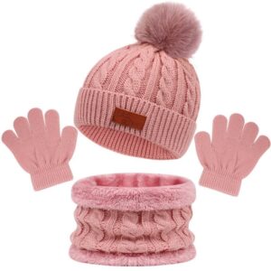 Kids Unisex Autumn Winter Fashion Casual Cute Solid Color Hat Scarf Gloves Three Set