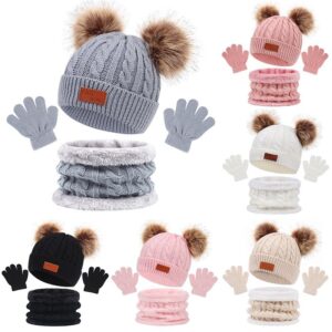 Kids Unisex Autumn Winter Fashion Casual Cute Color-Matching Hat Scarf Gloves Three Set