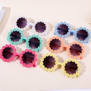 Kids Fashion Holiday Cute Multicolor Little Daisy Flower Round Frame Sunglasses