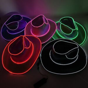 Kids Halloween Pearlescent Hat Carnival Party LED Wireless Fluorescent Colorful Cowboy Glow Hat Laser Magic Cowboy Hat Accessories