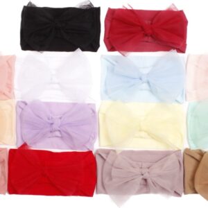 Children Kids Baby Fashion Girls Solid Color Mesh Bowknot Nylon Headband Hair Accessories
