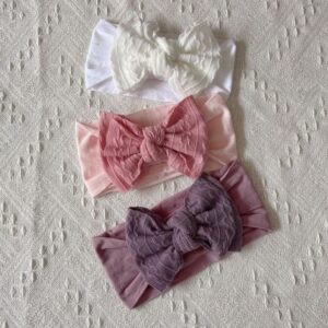 Children Kids Baby Fashion Girls Solid Color Bowknot Nylon Headband Hair Accessories
