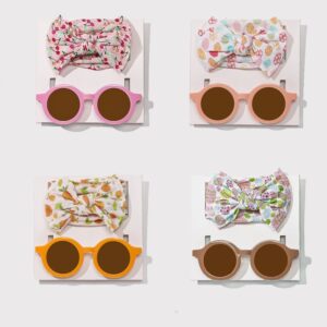 Children Kids Baby Fashion Girls Print Bowknot Elastic Headband And Sunglasses Set