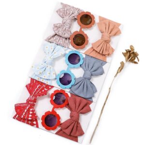 Children Kids Baby Fashion Girls Print Bowknot Elastic Headband And Sunglasses Set