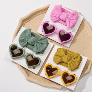 Children Kids Baby Fashion Girls Solid Color Bowknot Elastic Headband And Sunglasses Set