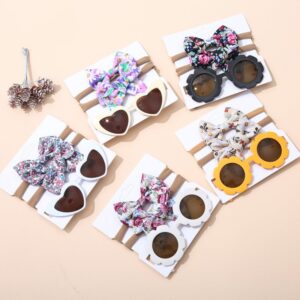 Chchildren Kids Baby Fashion Girls Cute Print Bow Elastic Headband And Sunglasses Set