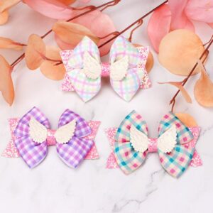 Children Kids Baby Fashion Girls Wings Plaid Bowknot Hair Clip Accessories
