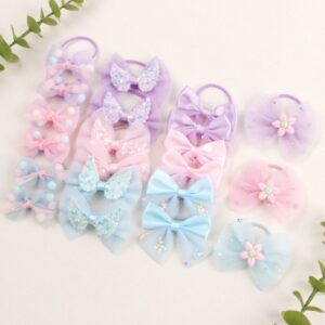 Children Kids Baby Fashion Girls Mesh Sweet Bowknot Flower Hair Rope Rubber Band Accessories