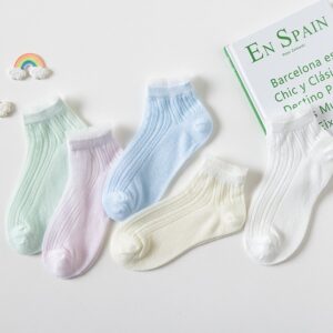 Children Kids Baby Fashion Girls Solid Color Breathable Socks
