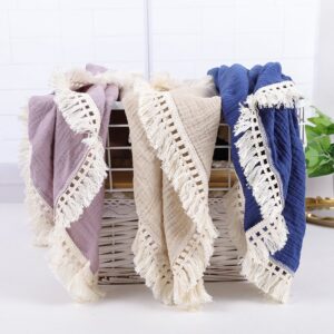 Baby Solid Color Swaddle Blanket Cotton Muslin Sqaddles With Tassels (100*120cm)