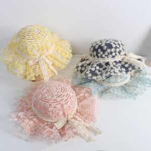Children Kids Baby Fashion Girls Flower Bow Lace Sunscreen Straw Hat