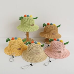 Children Kids Baby Fashion Girls Boys Dinosaur Sunscreen Straw Hat