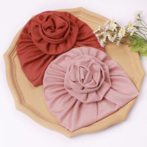Children Kids Baby Fashion Girls Solid Color Flower Turban Beanie Cap
