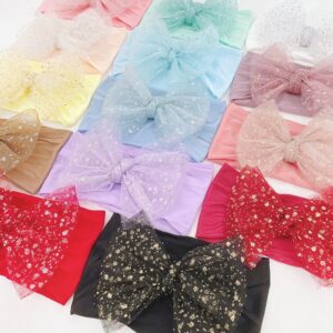 Children Kids Baby Fashion Girls Solid Color Mesh Bowknot Nylon Headband