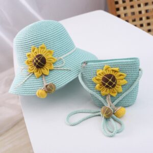 Children Kids Baby Fashion Sunflower Straw Hat Crossbody Bag