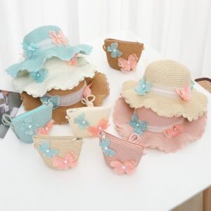 Children Kids Baby Fashion Butterfly Straw Hat Crossbody Bag