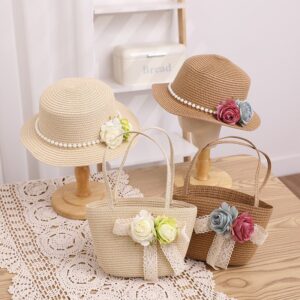 Children Kids Baby Fashion Cartoon Flower Lace Straw Hat Crossbody Bag