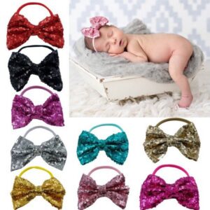 Children Kids Baby Fashion Girls Solid Color Sequin Bowknot Headband