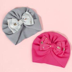 Children Kids Baby Fashion Girls Bronzing Dot Bowknot Turban Beanie Cap