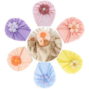 Children Kids Baby Fashion Girls Cartoon Flower Color Matching Turban Beanie Cap