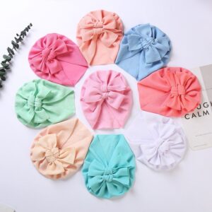Children Kids Baby Fashion Girls Bowknot Candy Color Turban Beanie Cap