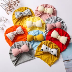 Children Kids Baby Fashion Girls Bowknot Color Matching Turban Beanie Cap