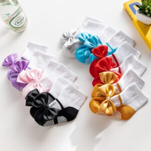 Children Kids Baby Fashion Girls Solid Color Bowknot Non-Slip Socks