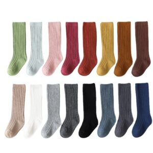 Children Kids Baby Fashion Girls Boys Solid Color Vertical Stripe Mid-Length Socks