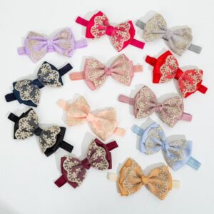 Children Kids Baby Fashion Girls Double Layer Gold Lace Bow Headband