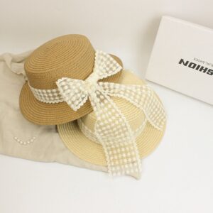 Children Kids Baby Fashion Girls Parent-Child Lace Bow Sunscreen Woven Straw Hat