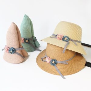 Children Kids Baby Fashion Girls Parent-Child Flower Sunscreen Woven Straw Hat