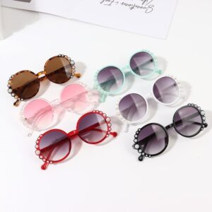 Children Kids Baby Fashion Girls Pearl Round Sunglasses