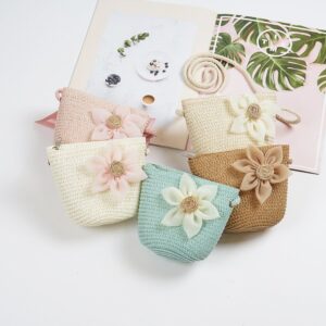 Children Kids Baby Fashion Girls Cartoon Flower Woven Straw Shoulder Bag And Hat