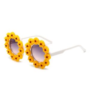 Girls Elegant Daisy Decorated Round Frame Sunglasses