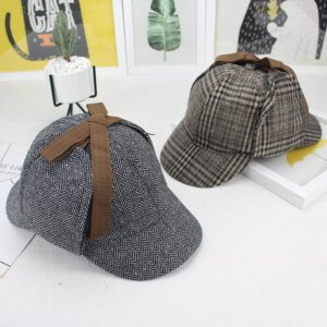 Children Kids Toddlers Fashion Girls Boys Plaid Bow Detective Cap