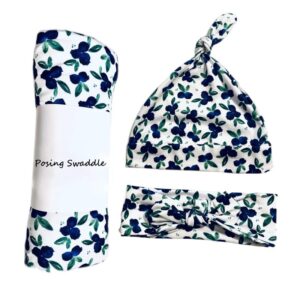 Toddlers Newborn Baby Fashion Print Swaddle Blanket Wrapping Towel And Headband Hat 3pcs Set