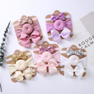 Children Kids Toddlers Printed Bowknot Nylon Headband Set