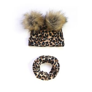 Toddlers Newborn Baby Printed Fur Cap And Bib Set